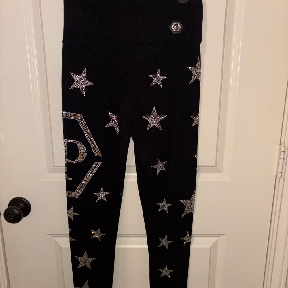 Philipp Plein Black Star Patterned Leggings